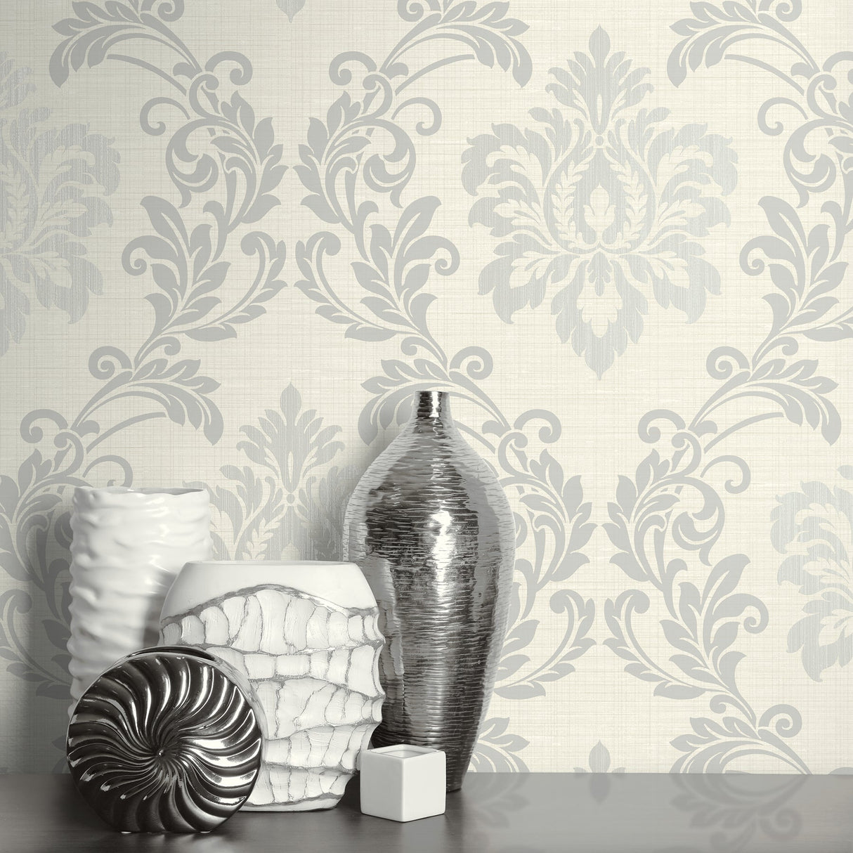 Kenneth James 2765-BW40108 Adela Ivory Twill Damask Wallpaper