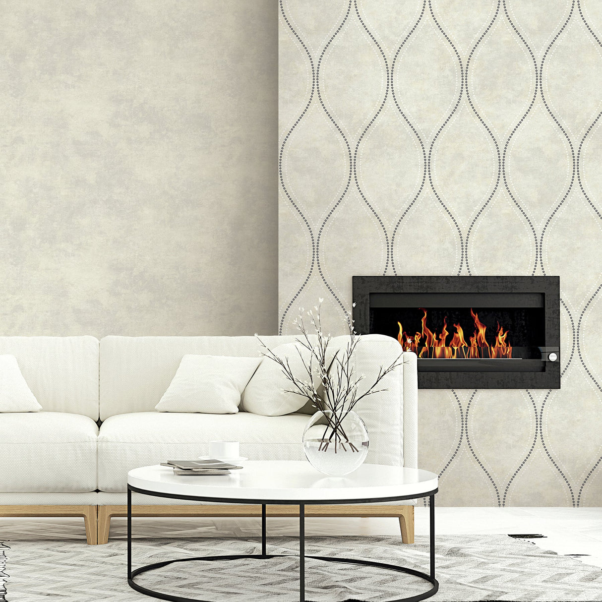 Kenneth James 2765-BW40205 Eira Ivory Marble Ogee Wallpaper