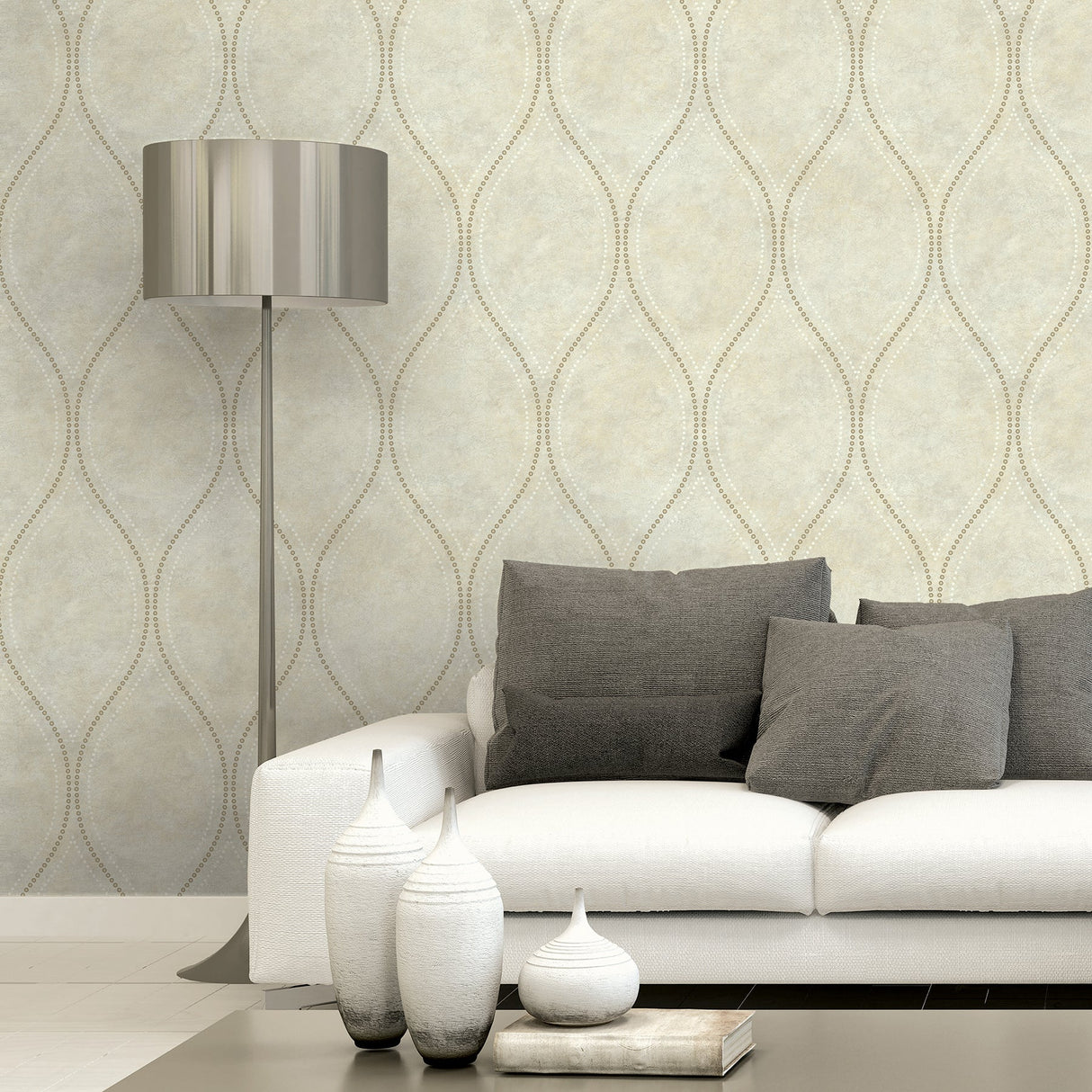 Kenneth James 2765-BW40207 Eira Beige Marble Ogee Wallpaper