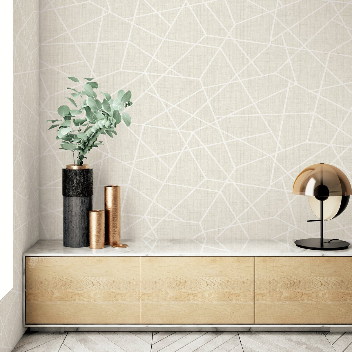 Kenneth James 2765-BW40300 Heath Cream Geometric Linen Wallpaper