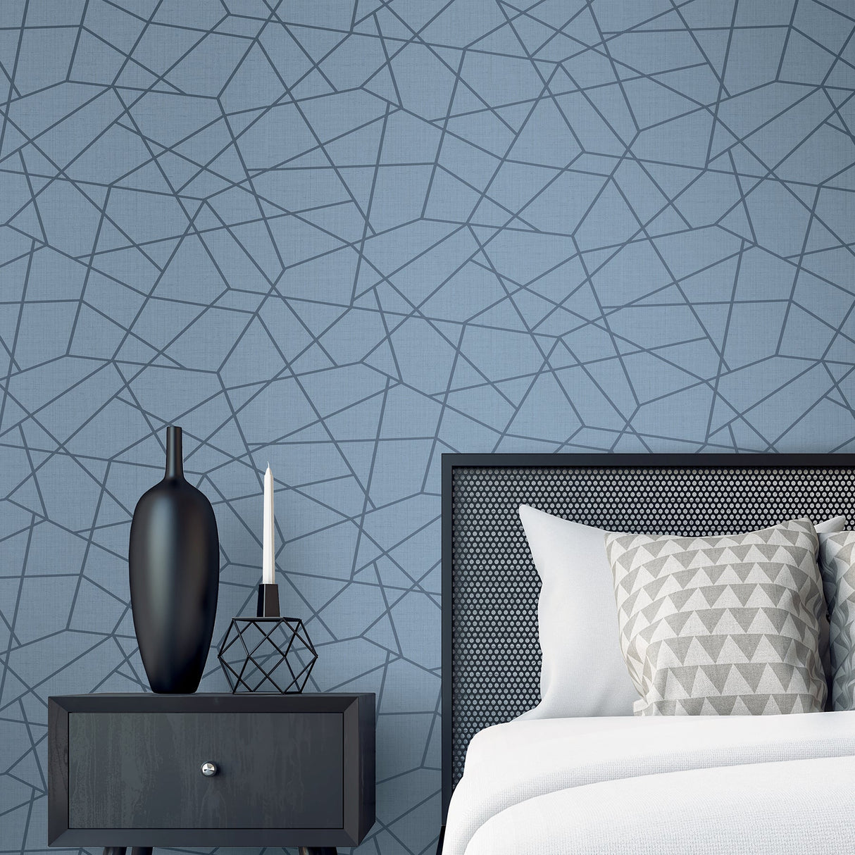 Kenneth James 2765-BW40302 Heath Blue Geometric Linen Wallpaper