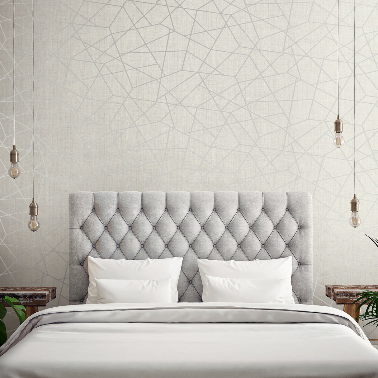 Kenneth James 2765-BW40308 Heath Silver Geometric Linen Wallpaper