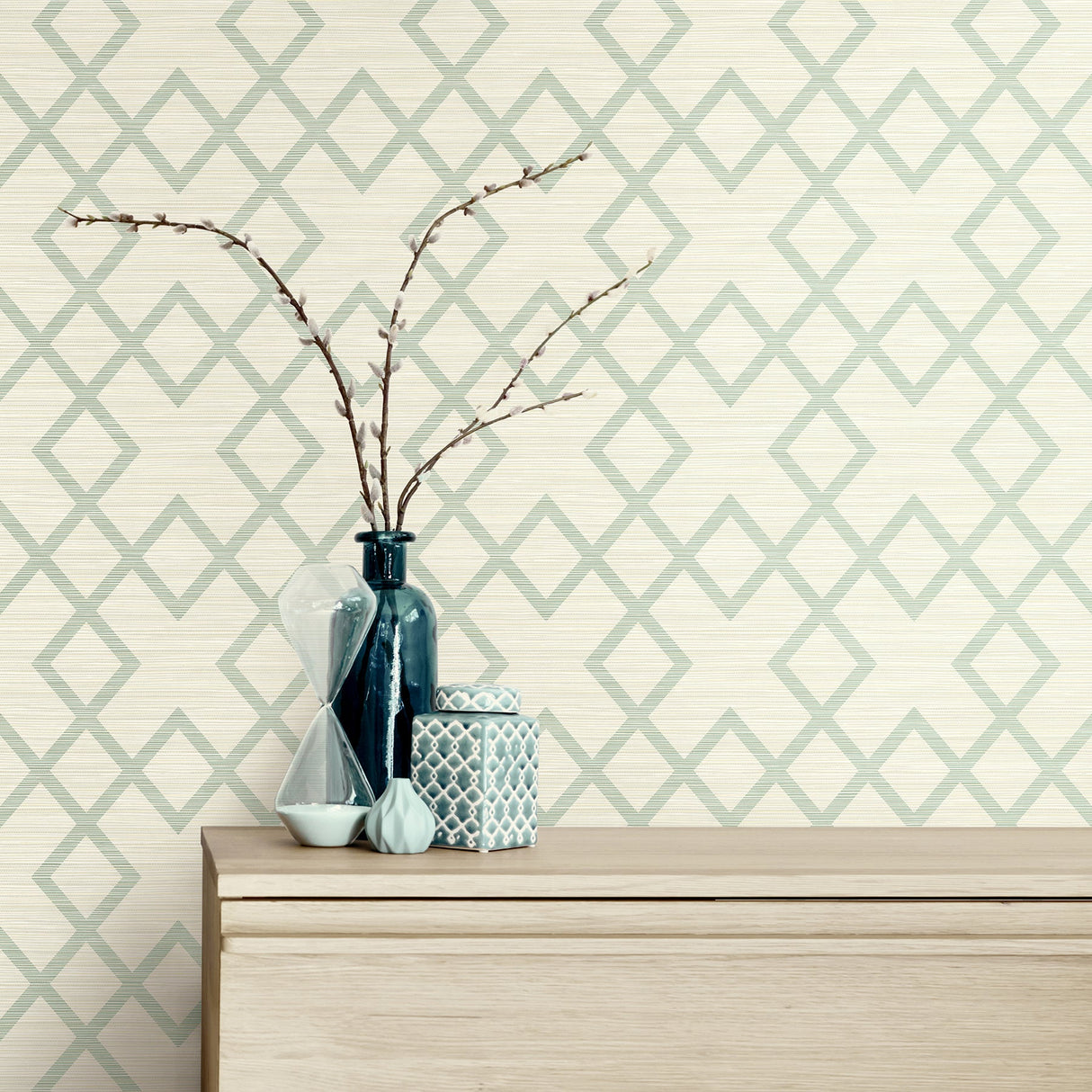 Kenneth James 2765-BW40404 Vana Seafoam Woven Diamond Wallpaper