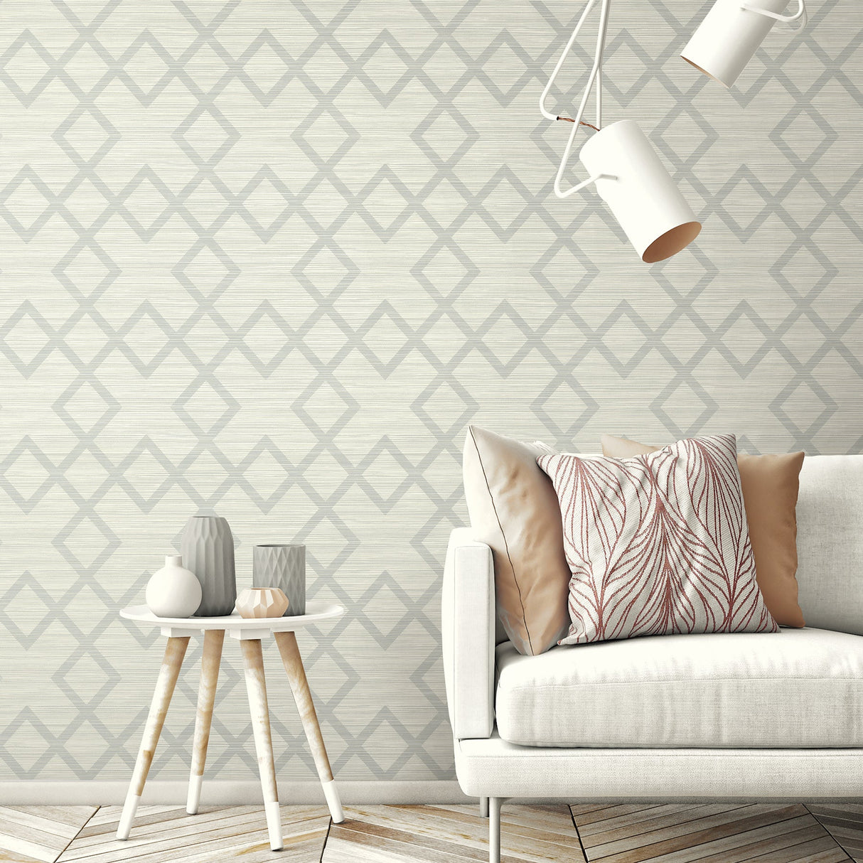 Kenneth James 2765-BW40408 Vana Light Grey Woven Diamond Wallpaper