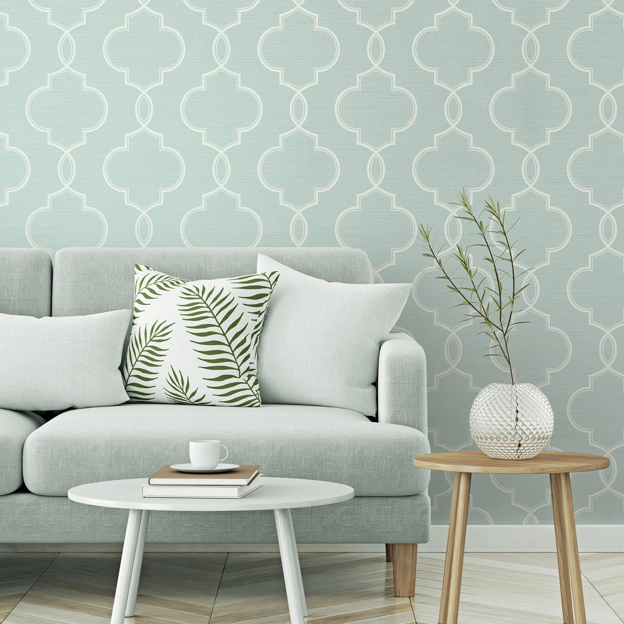 Kenneth James 2765-BW40502 Malo Aqua Sisal Ogee Wallpaper