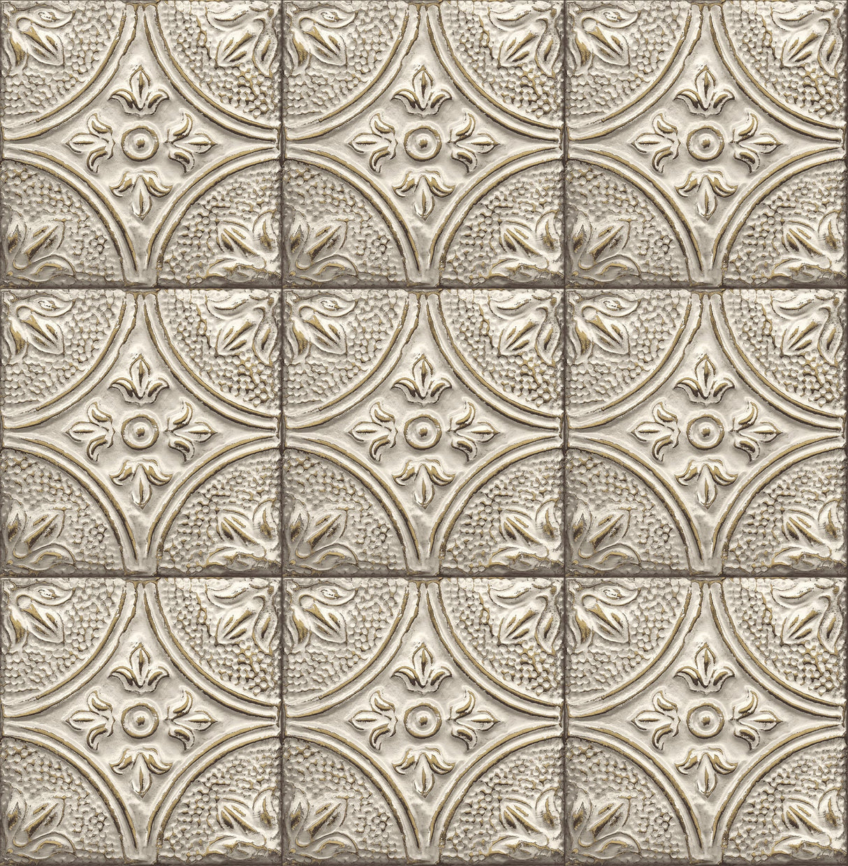 Brewster 2766-23764 Houston Cream Tin Tile Wallpaper