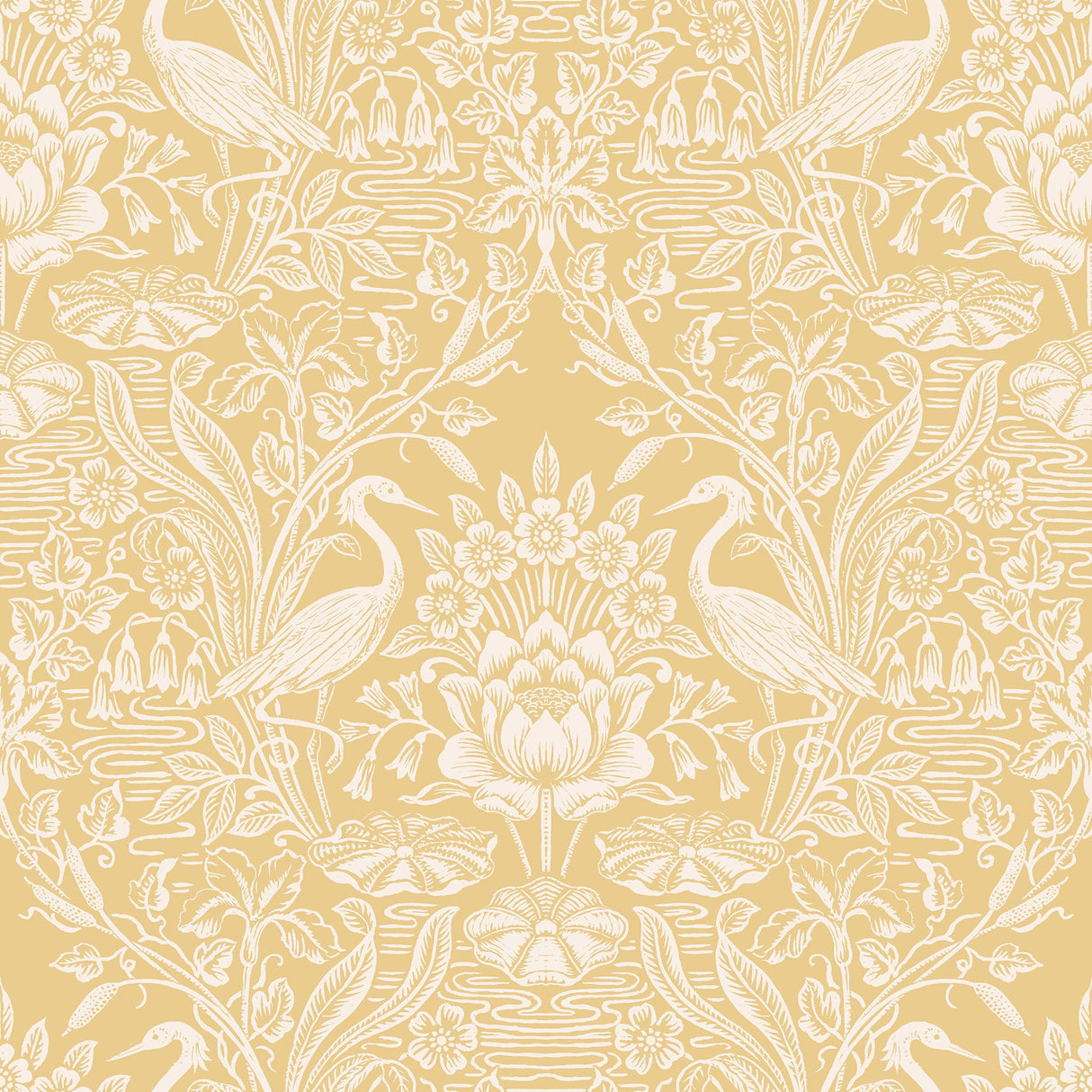Brewster 2766-24699 Elegans Mustard Crane Toile Wallpaper