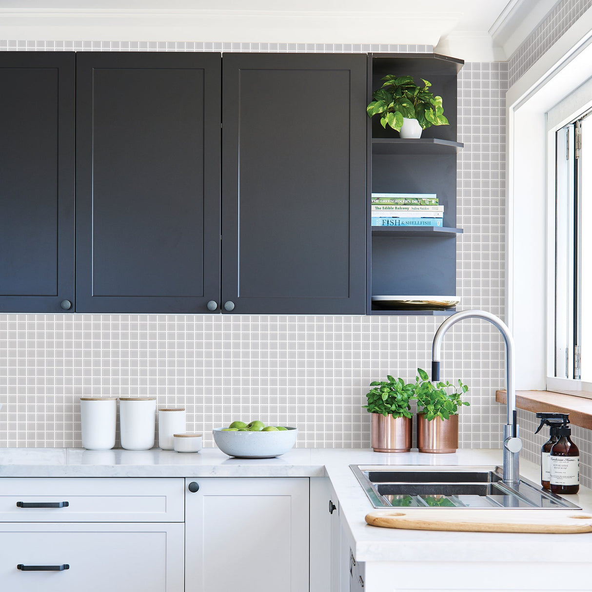 Brewster 2767-23783 Light Grey Glass Tile Wallpaper