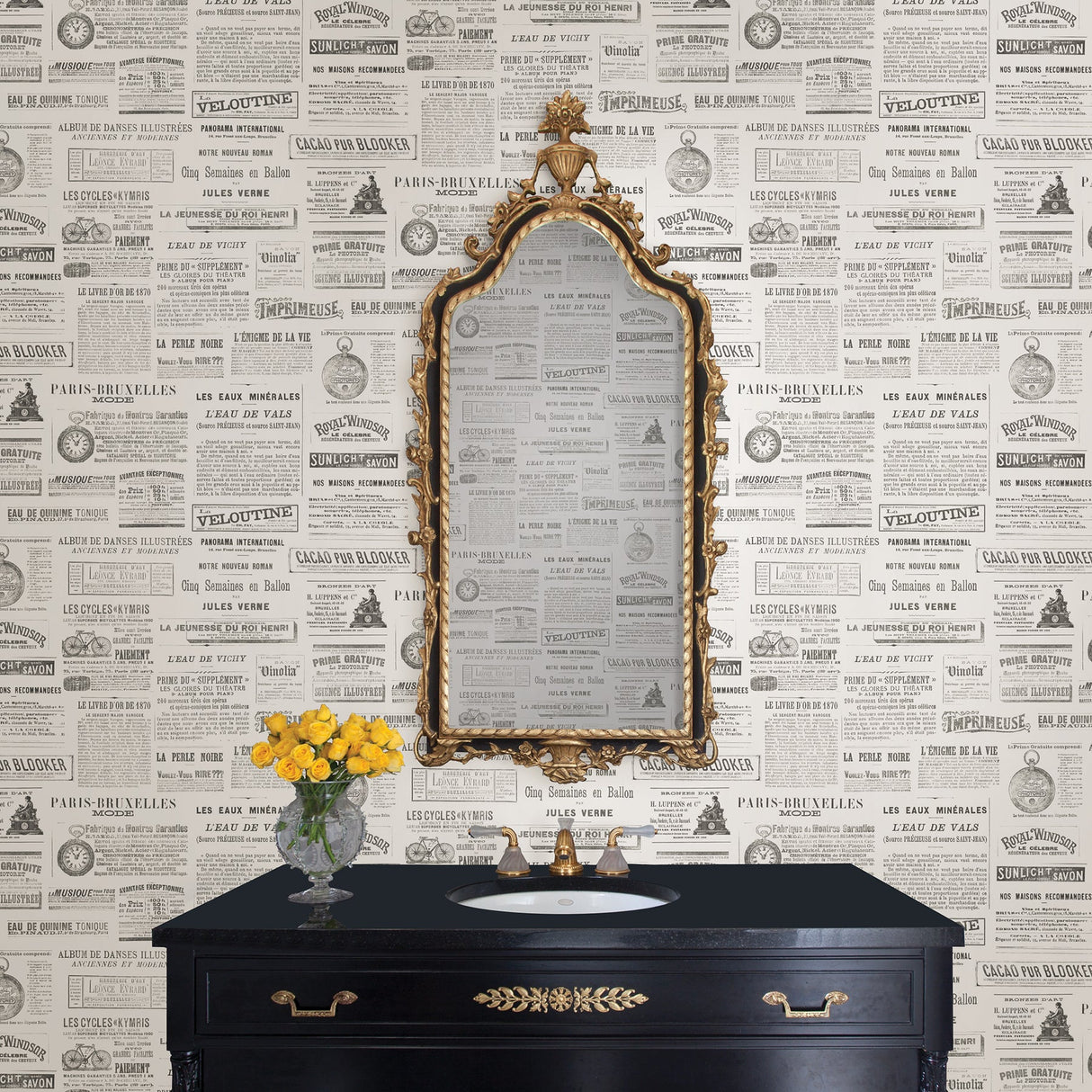 Advantage 2773-938401 Ayer Black Vintage Newspaper Wallpaper