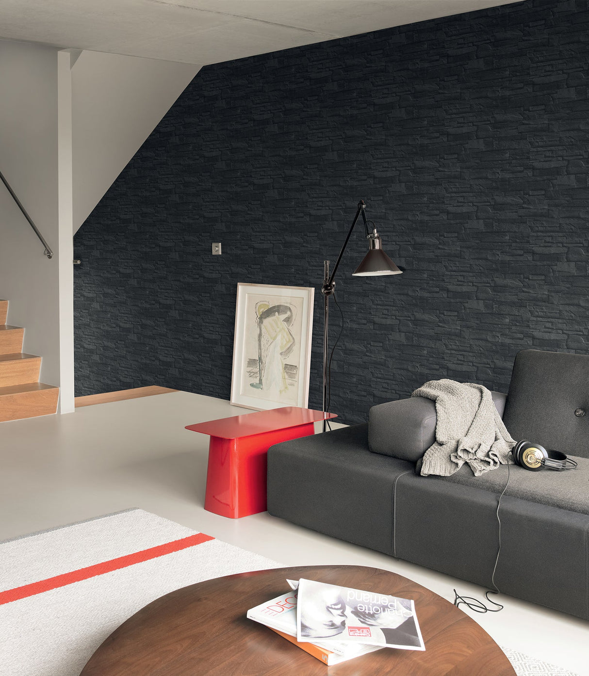 Advantage 2774-475036 Collegiate Charcoal Stacked Slate Wallpaper