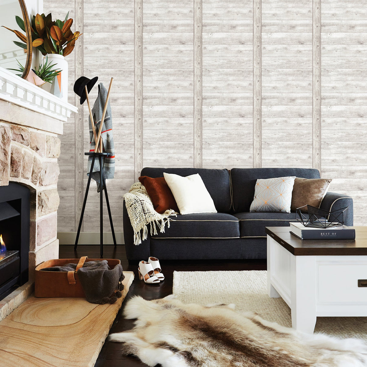 Advantage 2774-861402 Absaroka Off-White Shiplap Wallpaper