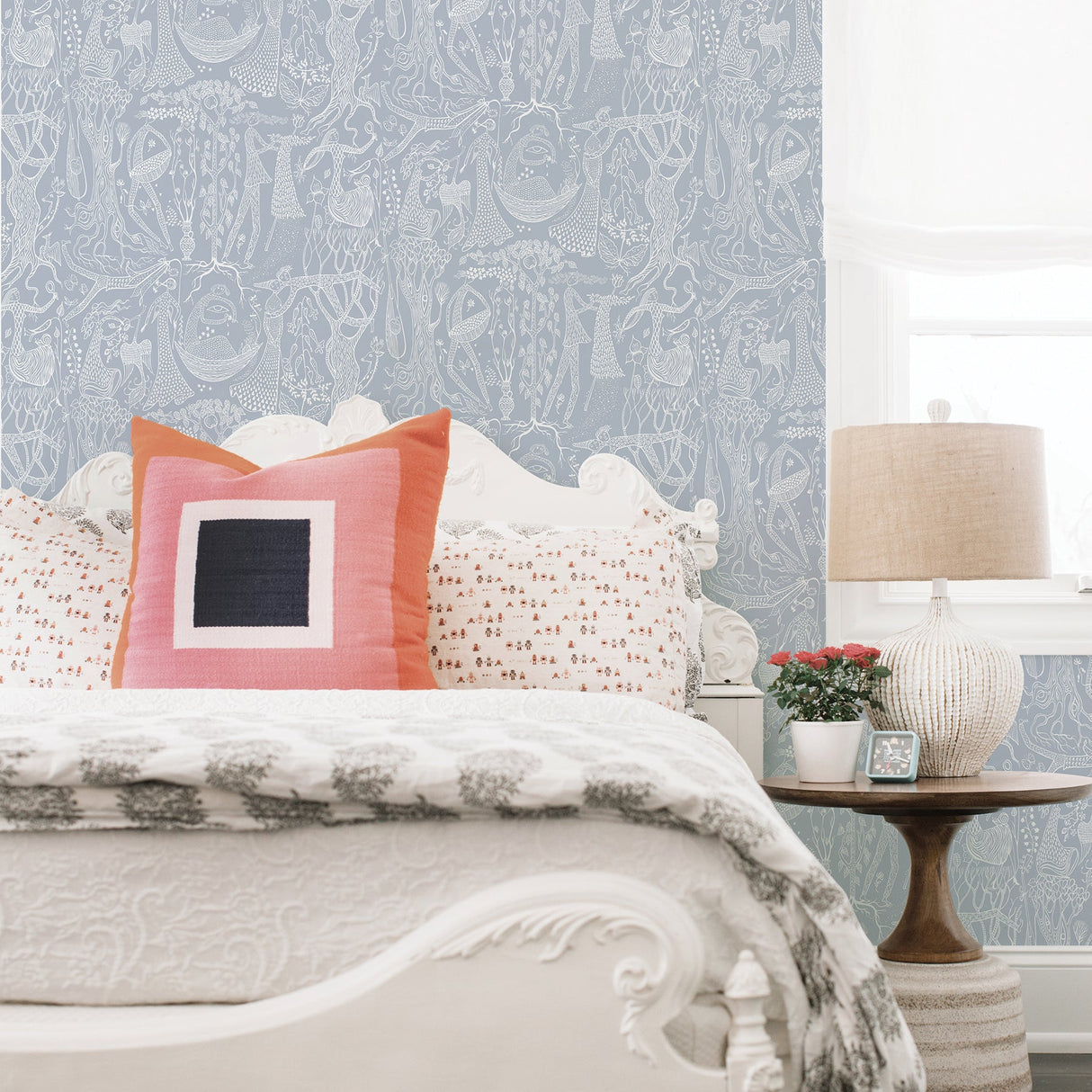 A-Street Prints 2782-1765 Poem d´Amour Blue Folk Wallpaper