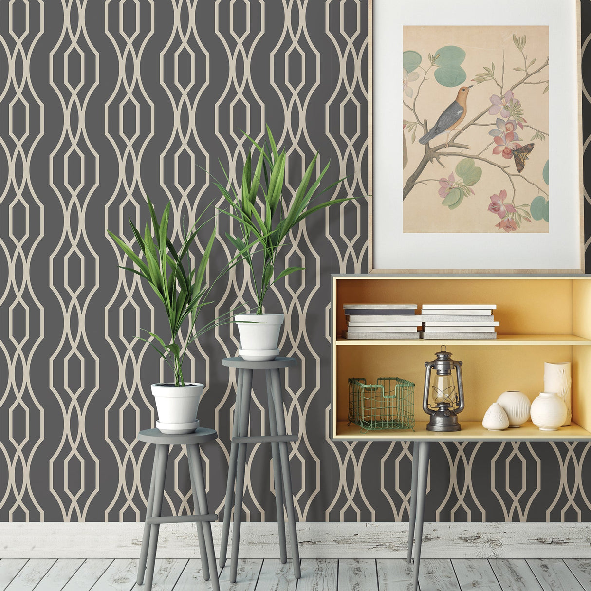 A-Street Prints 2782-24511 Coventry Charcoal Trellis Wallpaper