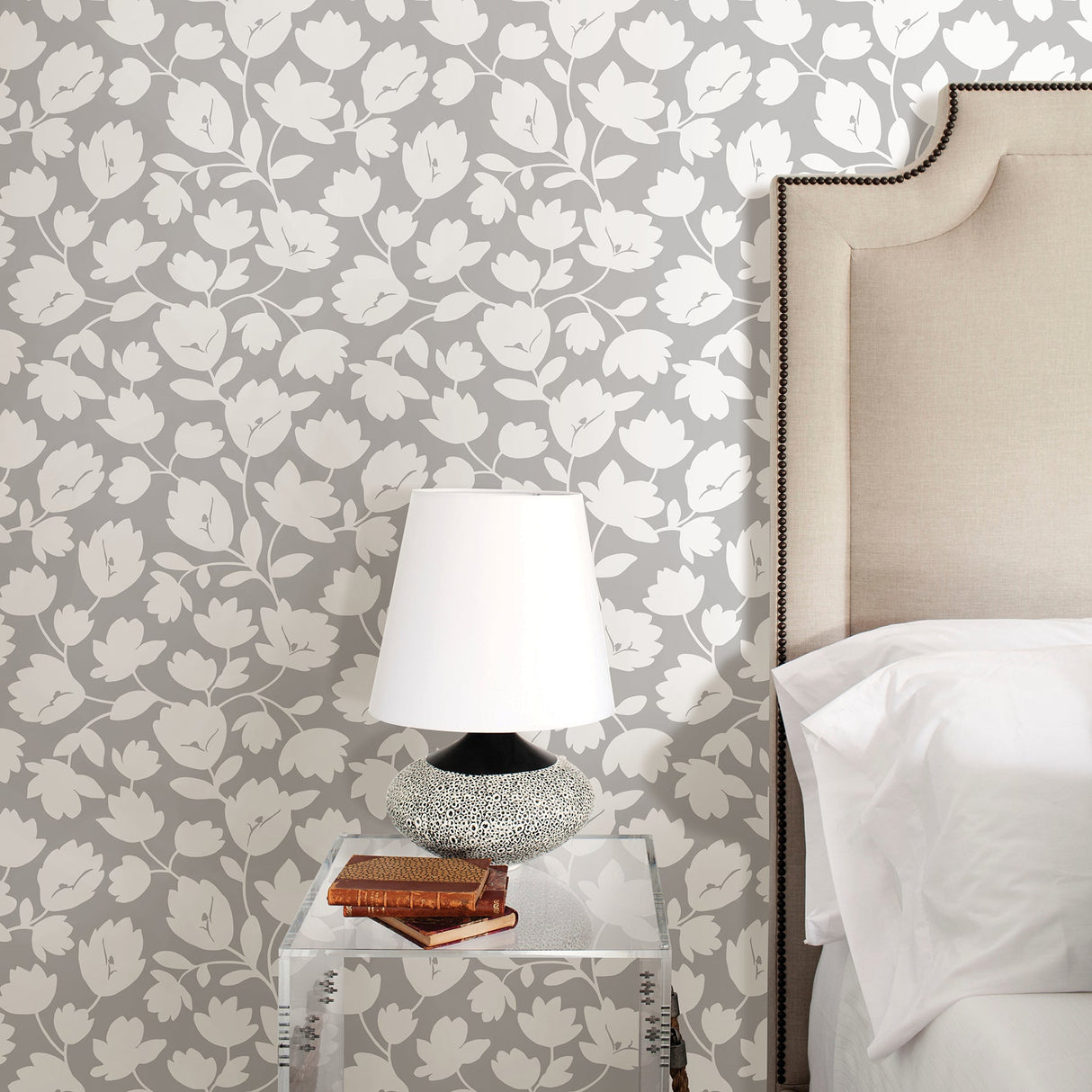 A-Street Prints 2782-24553 Astrid Grey Floral Wallpaper