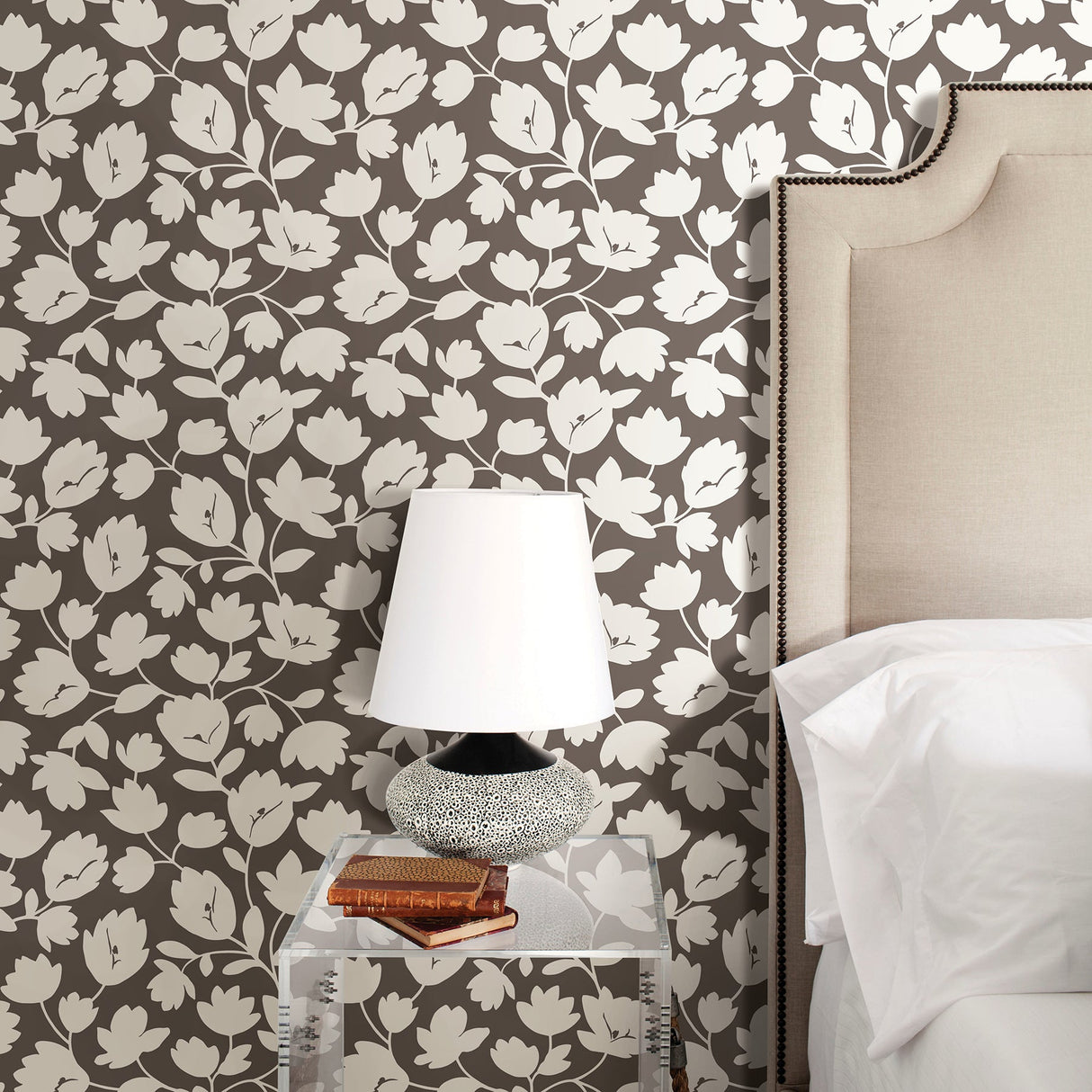 A-Street Prints 2782-24556 Astrid Chocolate Floral Wallpaper