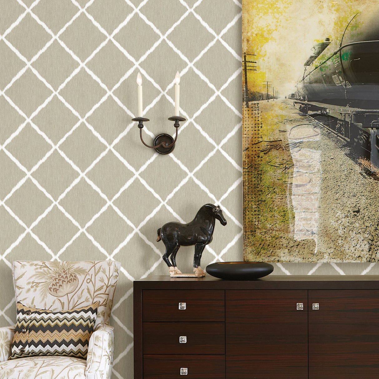 A-Street Prints 2785-24812 Linen Ikat Trellis Wallpaper