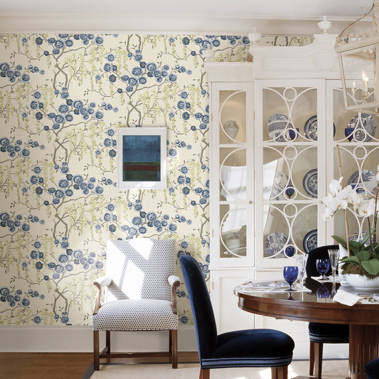 A-Street Prints 2785-24830 Indigo Peony Tree Wallpaper