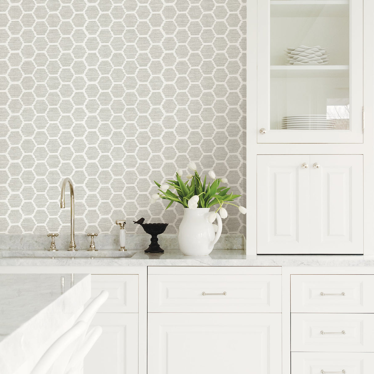 A-Street Prints 2793-24713 Aura Platinum Honeycomb Wallpaper