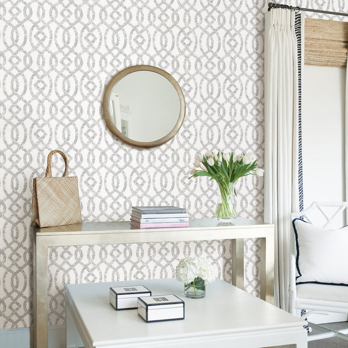 A-Street Prints 2793-24722 Ethereal Silver Trellis Wallpaper