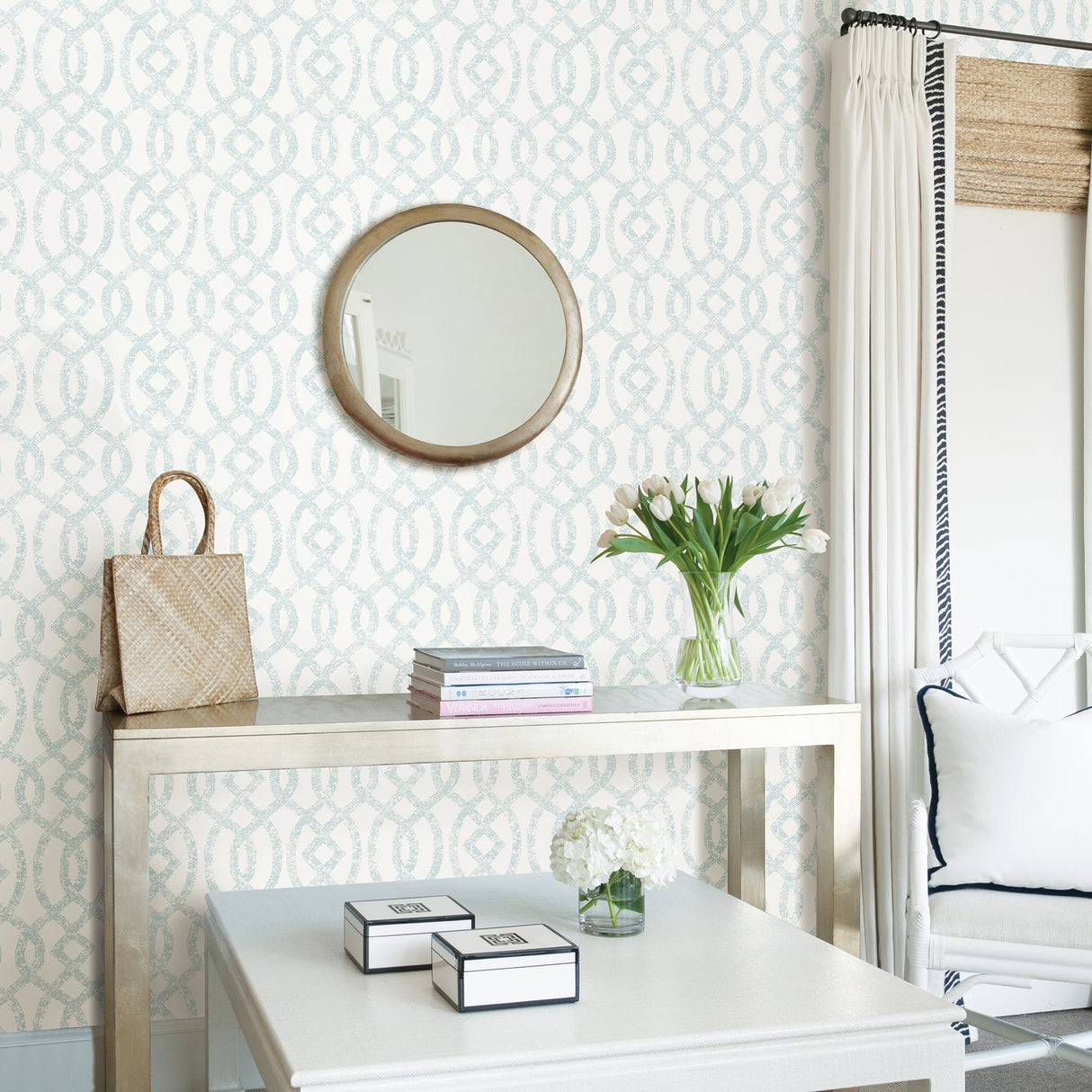 A-Street Prints 2793-24723 Ethereal Sky Blue Trellis Wallpaper