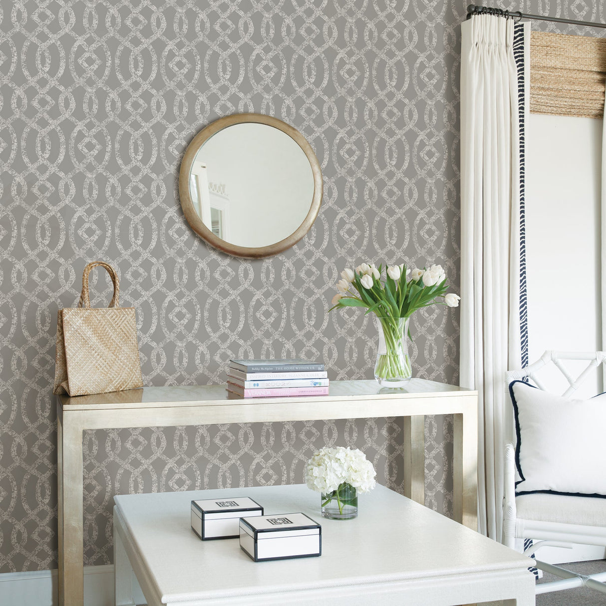 A-Street Prints 2793-24725 Ethereal Grey Trellis Wallpaper
