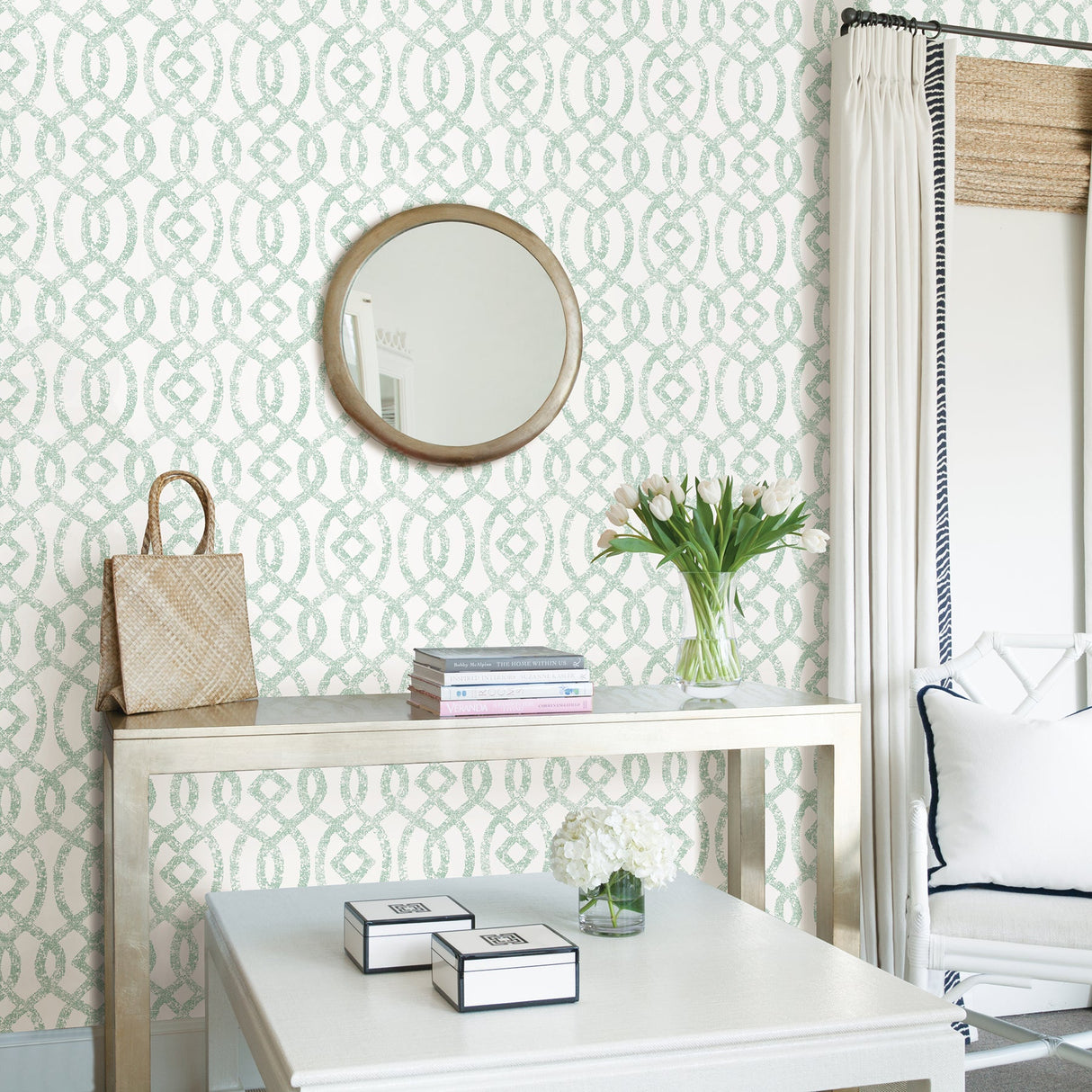 A-Street Prints 2793-24726 Ethereal Sea Green Trellis Wallpaper