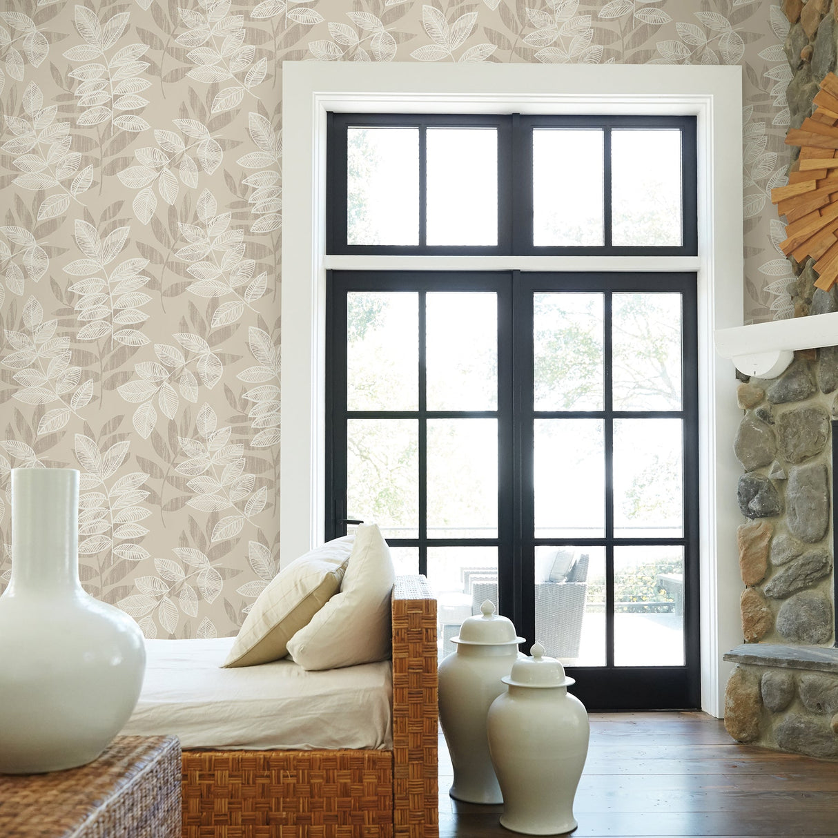 A-Street Prints 2793-87320 Chimera Champagne Flocked Leaf Wallpaper