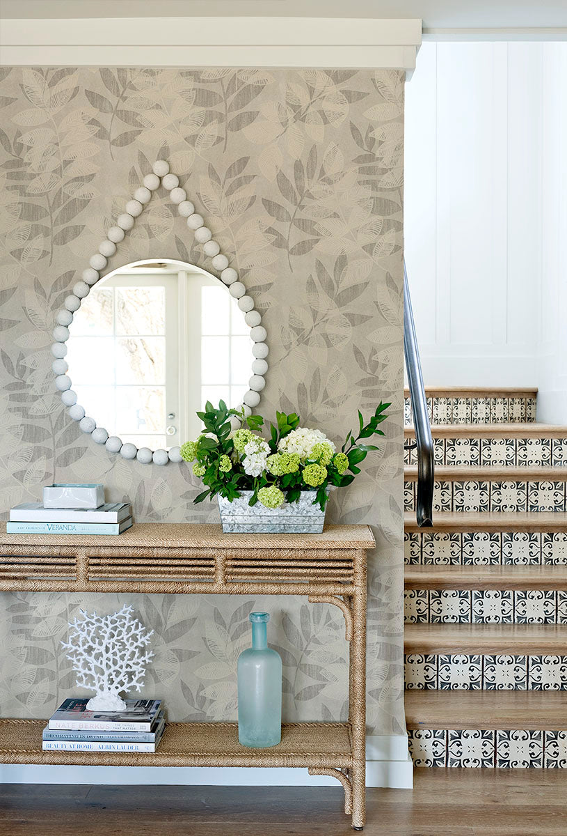 A-Street Prints 2793-87322 Chimera Platinum Flocked Leaf Wallpaper