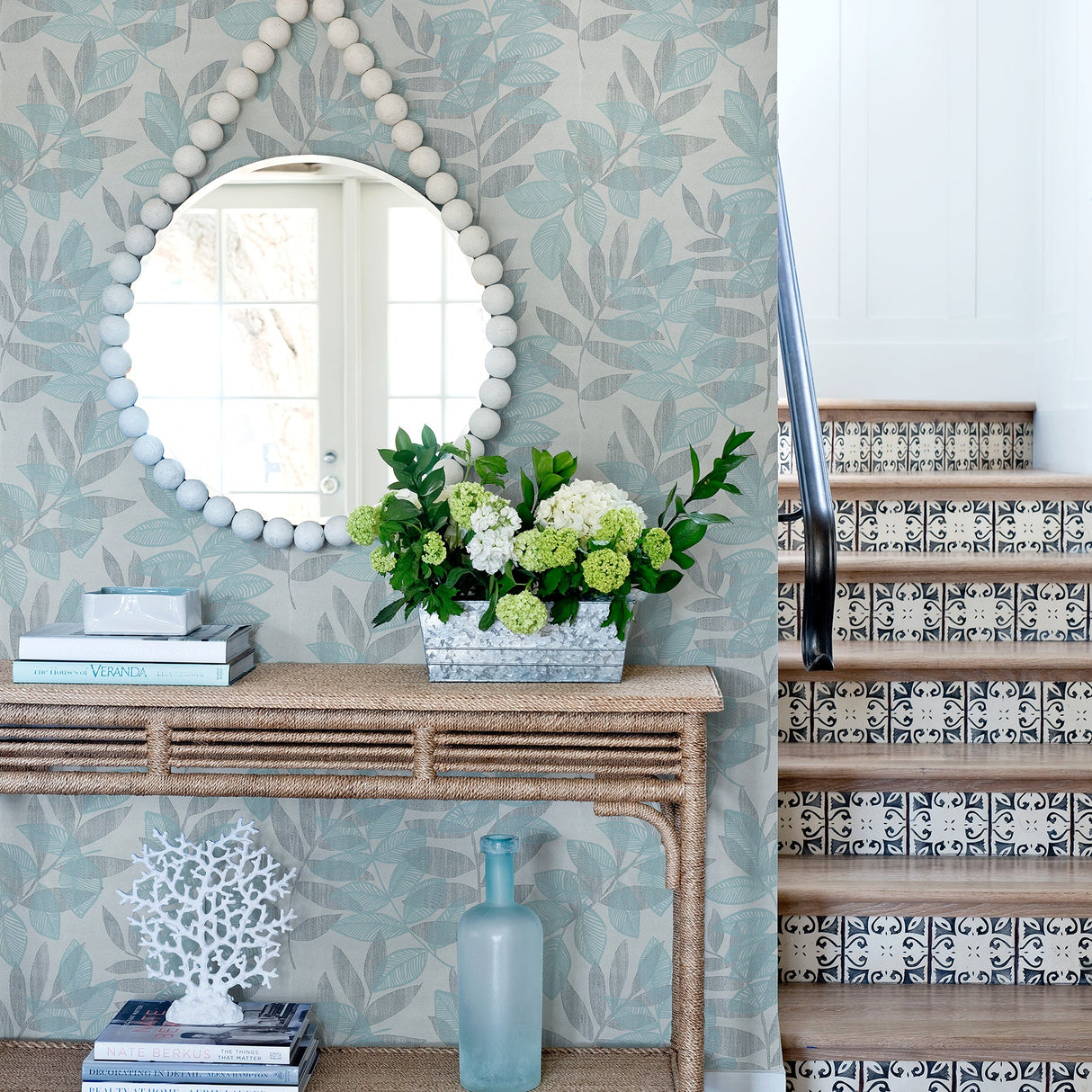 A-Street Prints 2793-87323 Chimera Turquoise Flocked Leaf Wallpaper