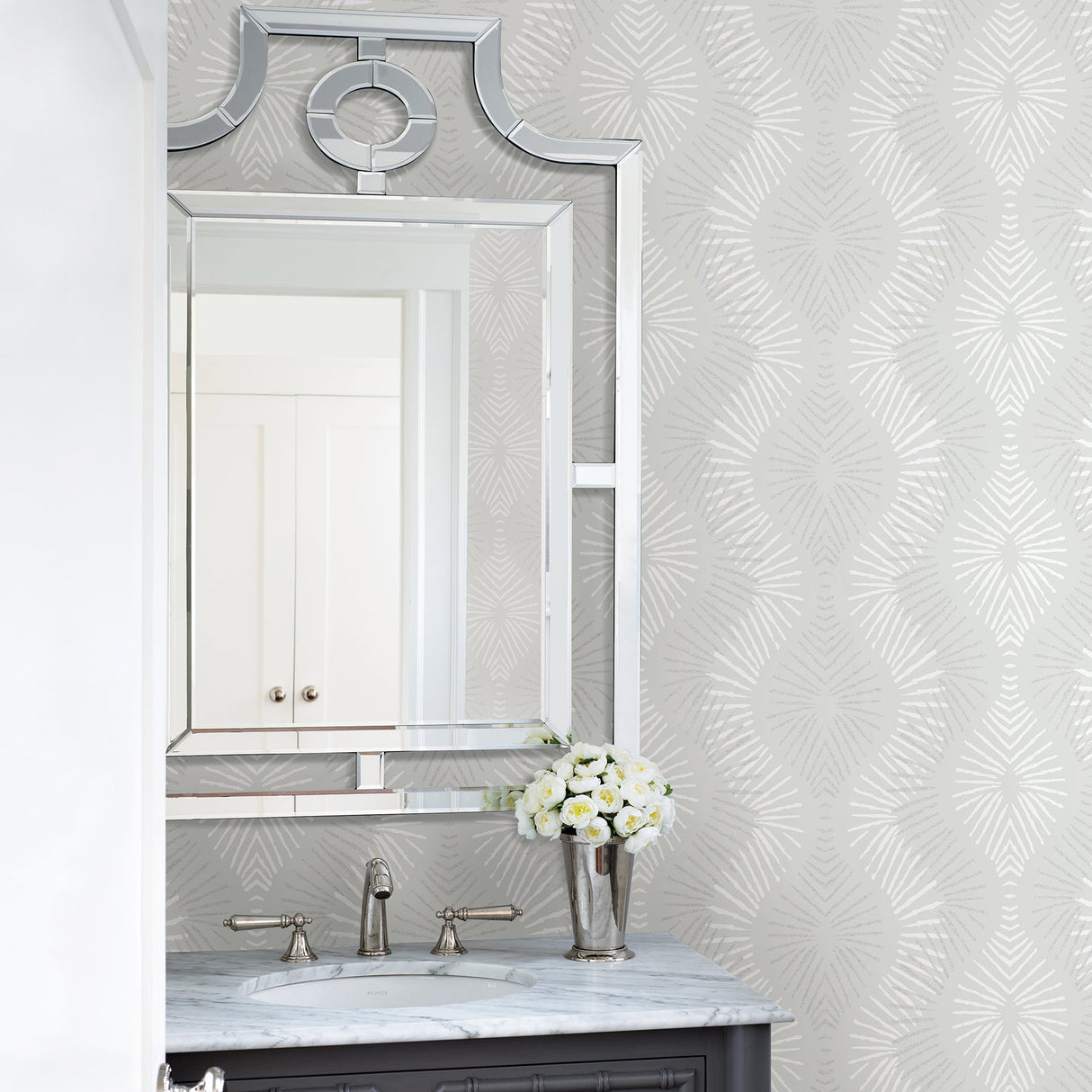 A-Street Prints 2793-87327 Feliz Silver Beaded Ogee Wallpaper