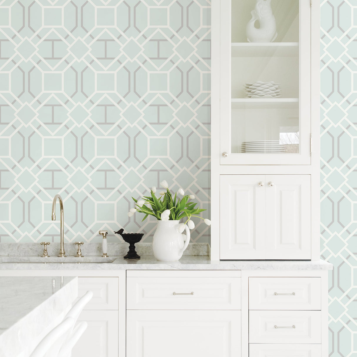 Advantage 2809-87704 Dauphin Light Blue Lattice Wallpaper