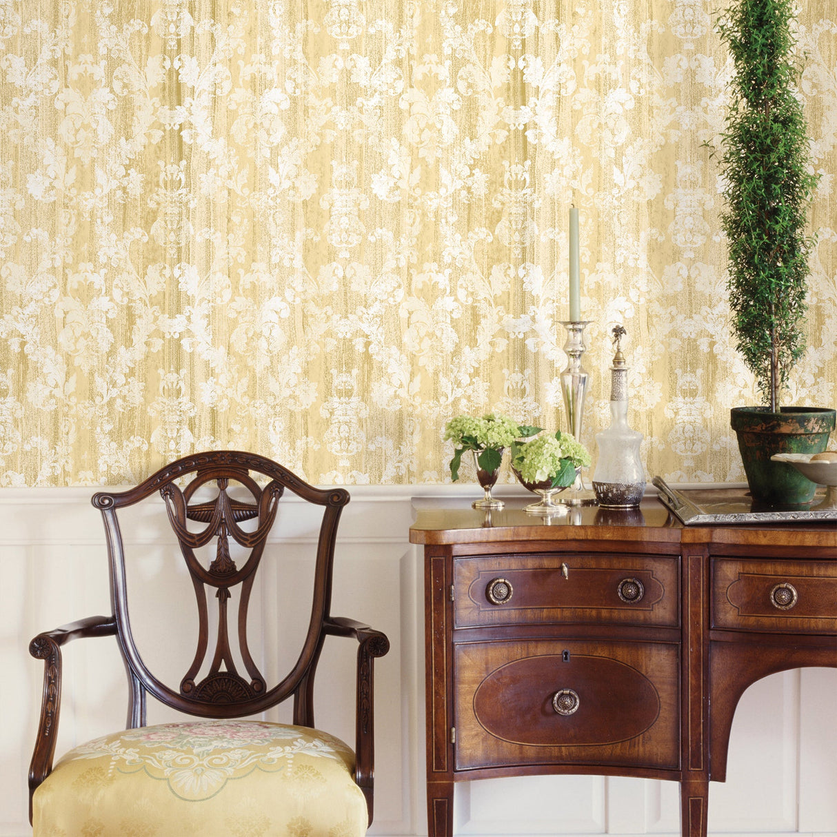 Advantage 2810-SH01022 Camilia Honey Damask Wallpaper