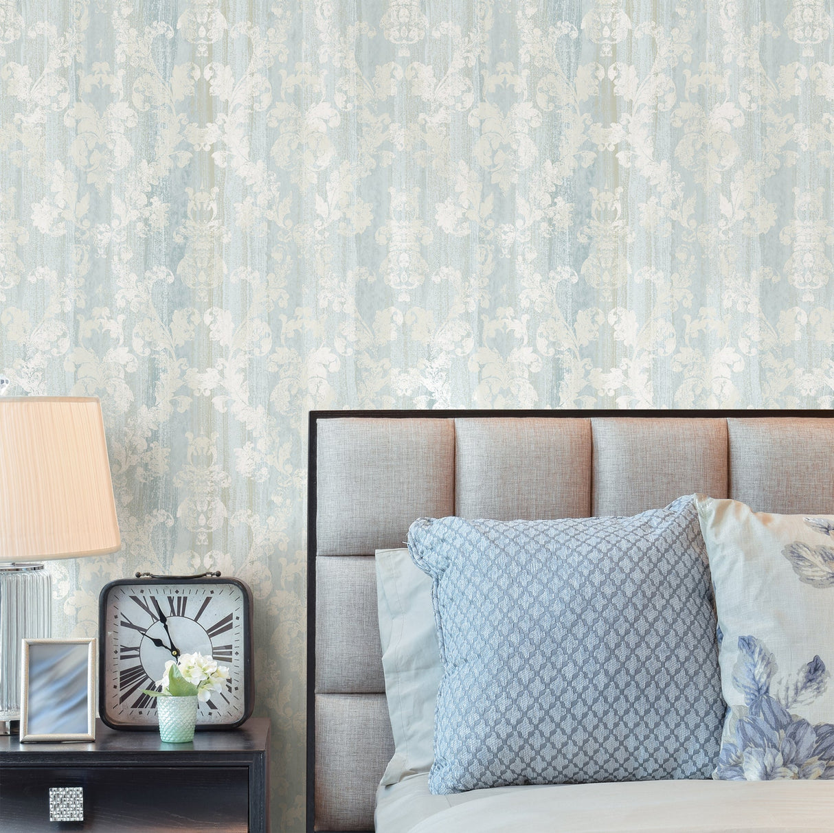 Advantage 2810-SH01023 Camilia Light Blue Damask Wallpaper