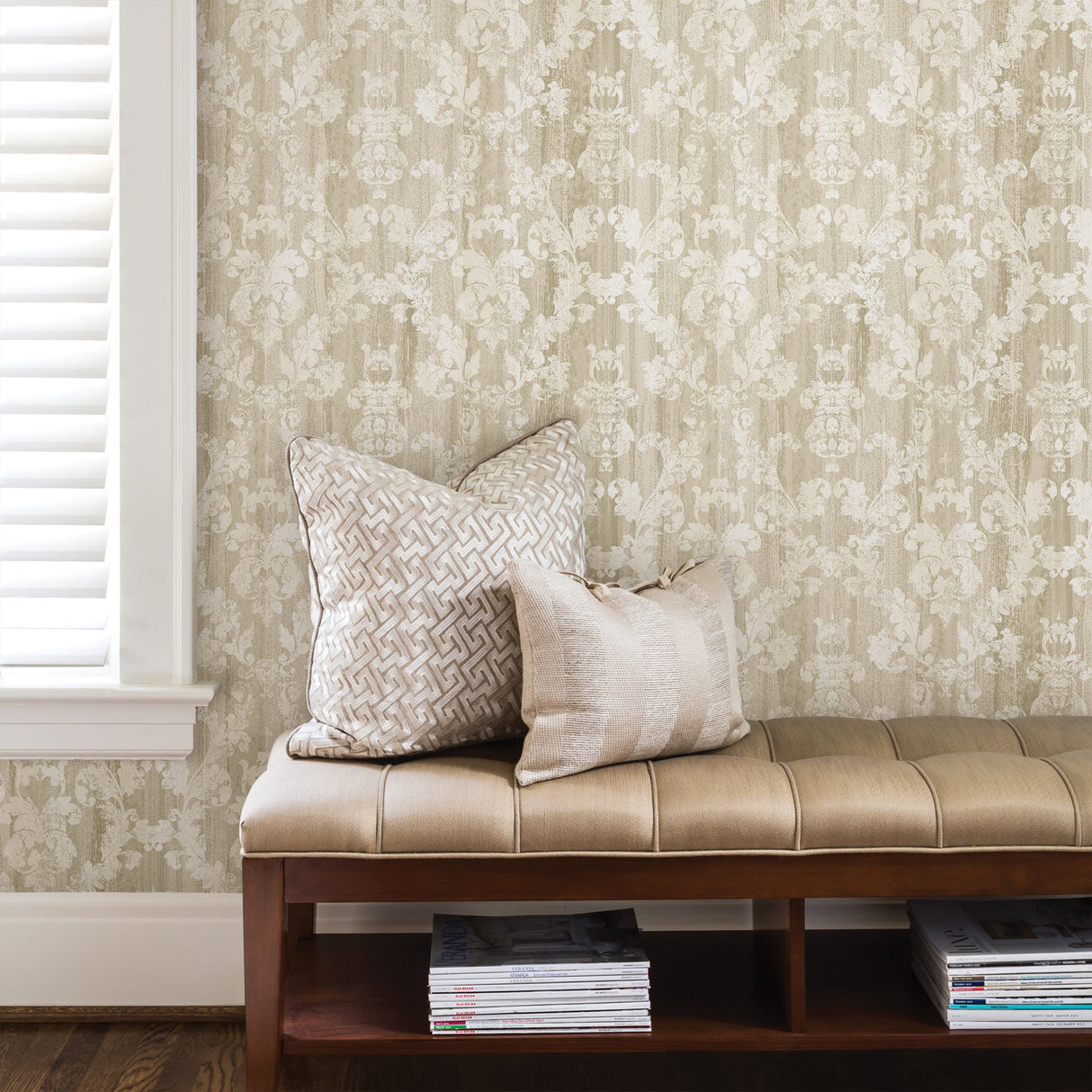 Advantage 2810-SH01024 Camilia Beige Damask Wallpaper