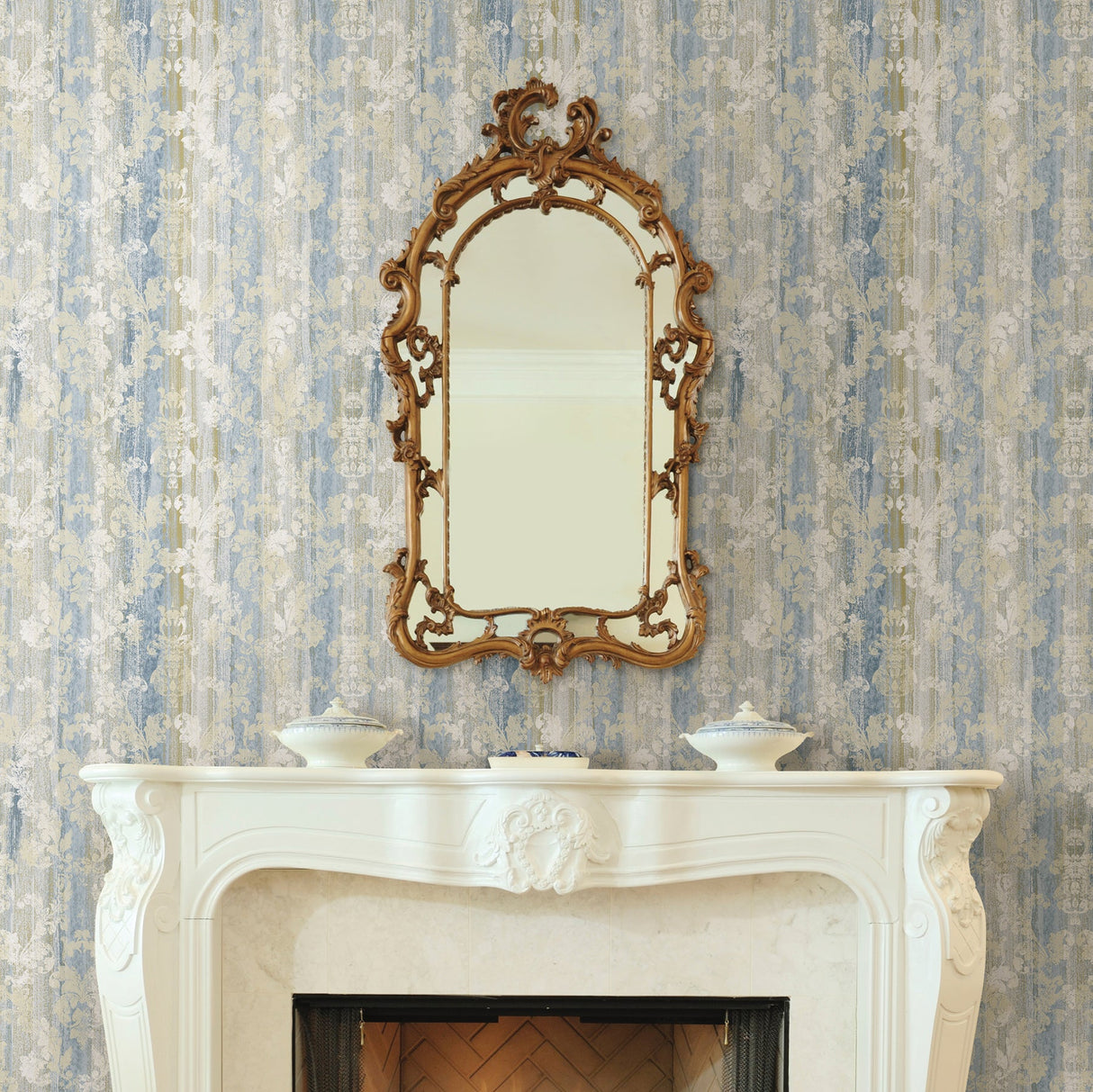 Advantage 2810-SH01026 Camilia Blue Damask Wallpaper