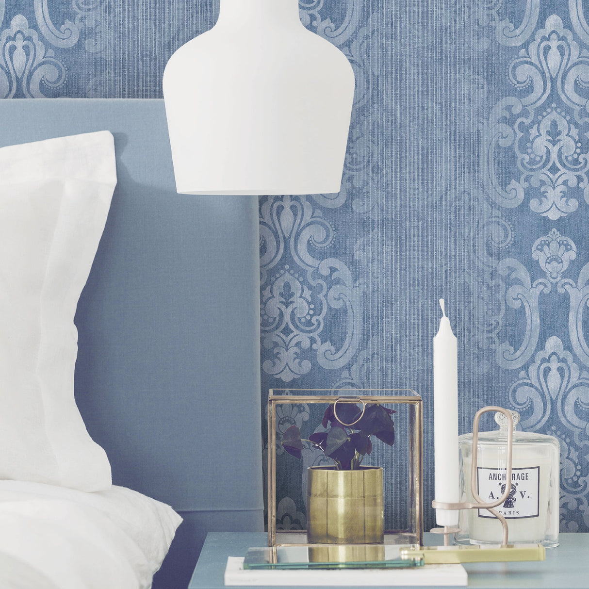 Advantage 2810-SH01044 Ariana Dark Blue Striped Damask Wallpaper