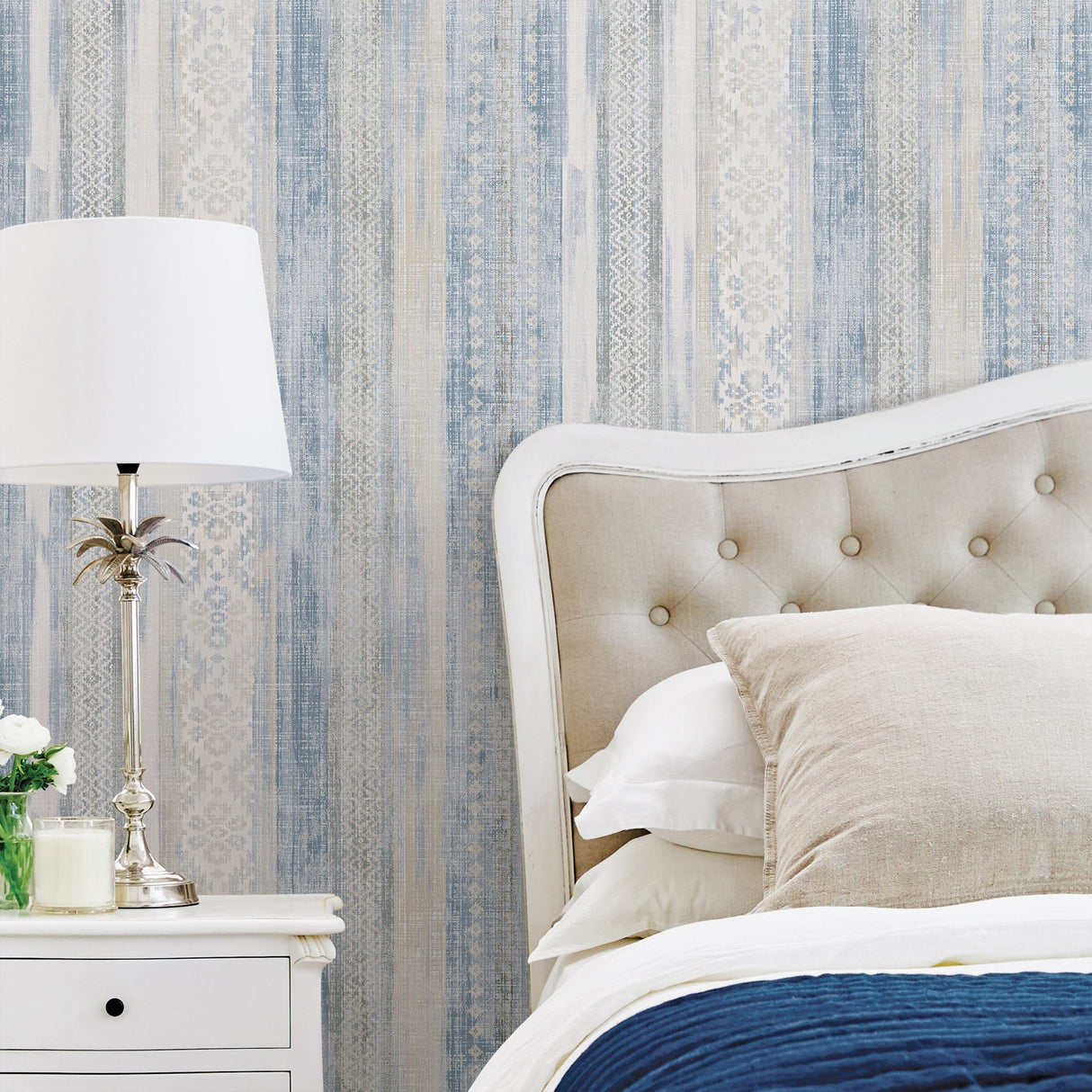 Advantage 2810-SH01084 Blair Blue Ikat Stripe Wallpaper