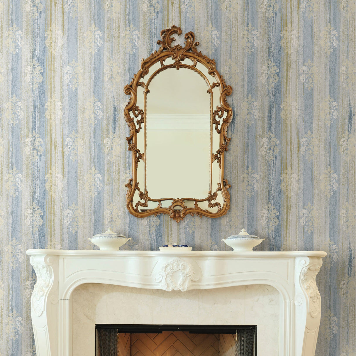 Advantage 2810-SH01126 Alison Blue Damask Motif Wallpaper