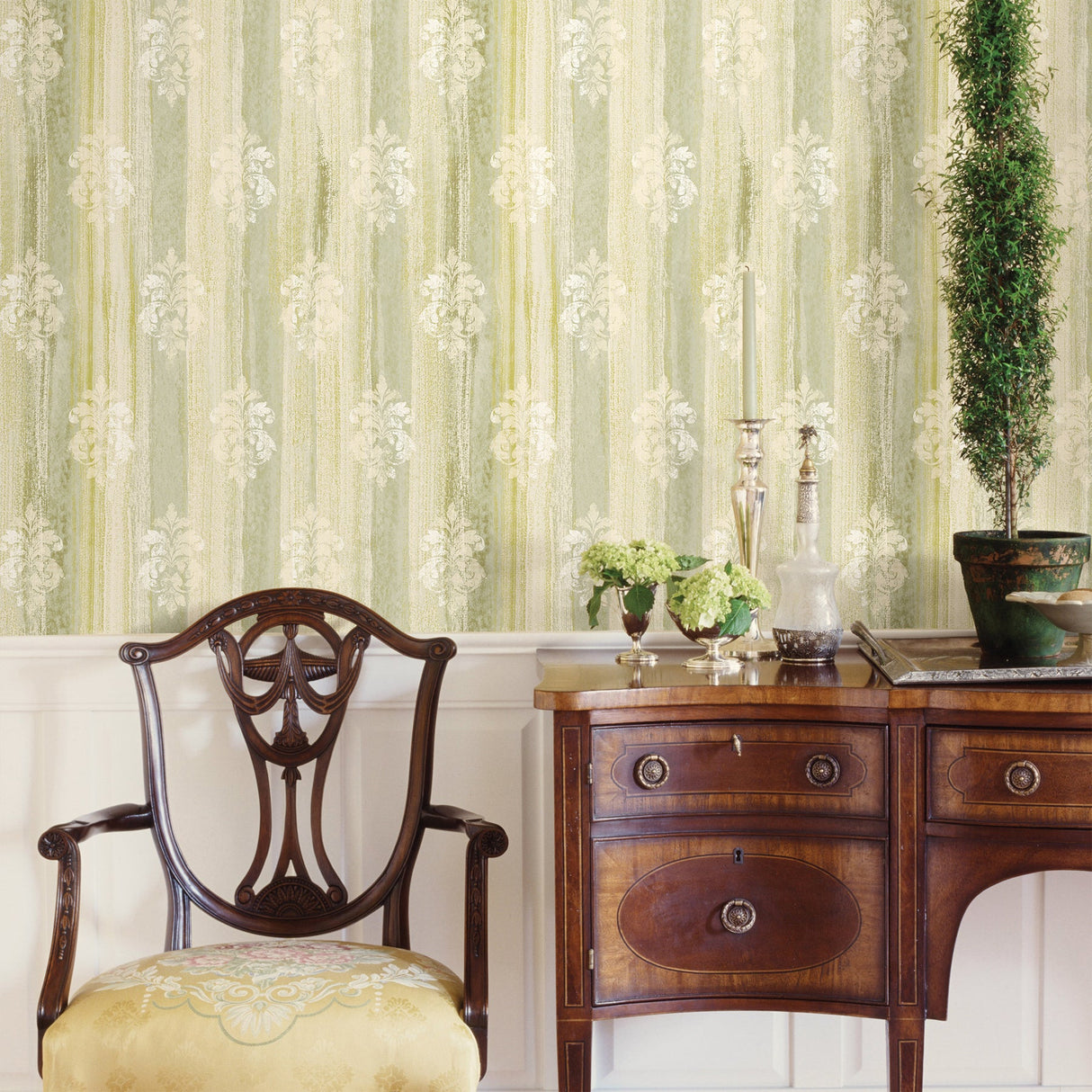 Advantage 2810-SH01128 Alison Green Damask Motif Wallpaper