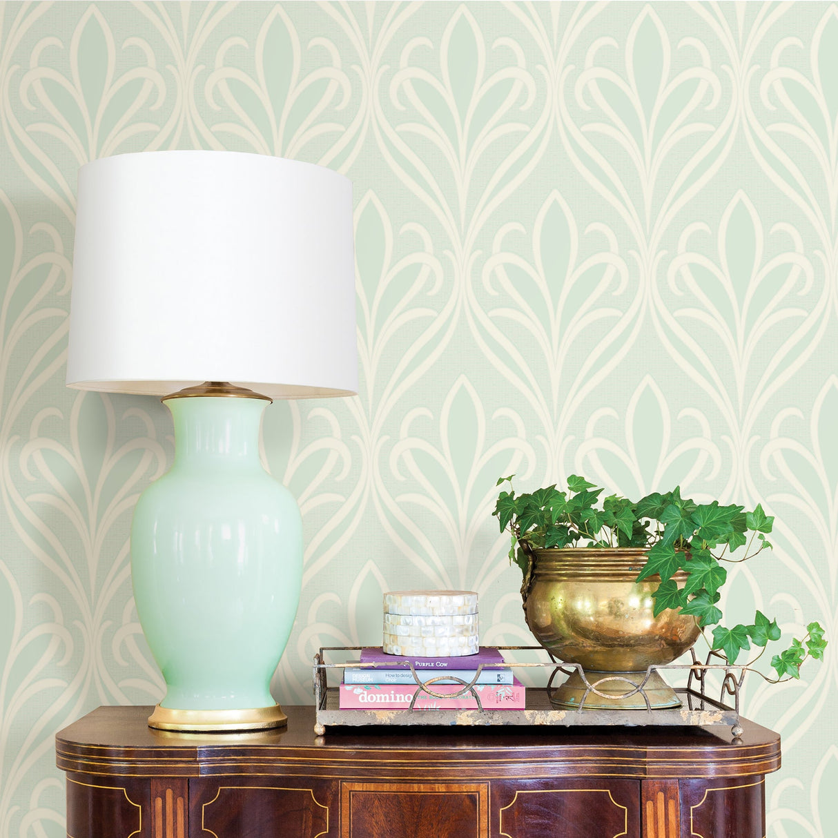 Advantage 2810-XSS0503 Vivian Seafoam Nouveau Damask Wallpaper