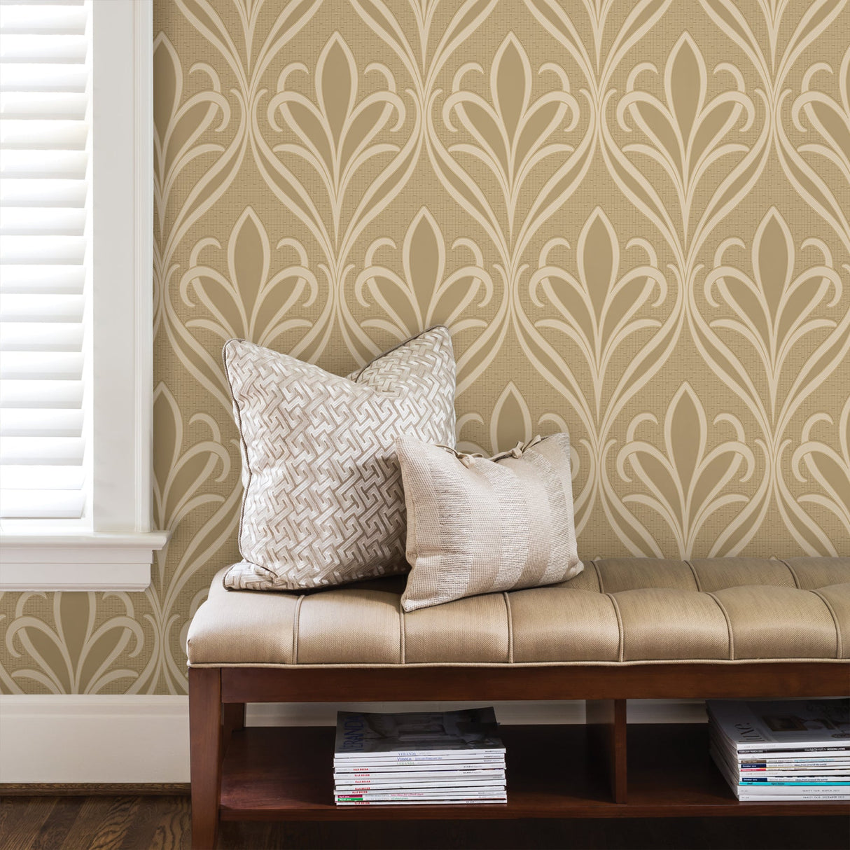 Advantage 2810-XSS0505 Vivian Khaki Nouveau Damask Wallpaper