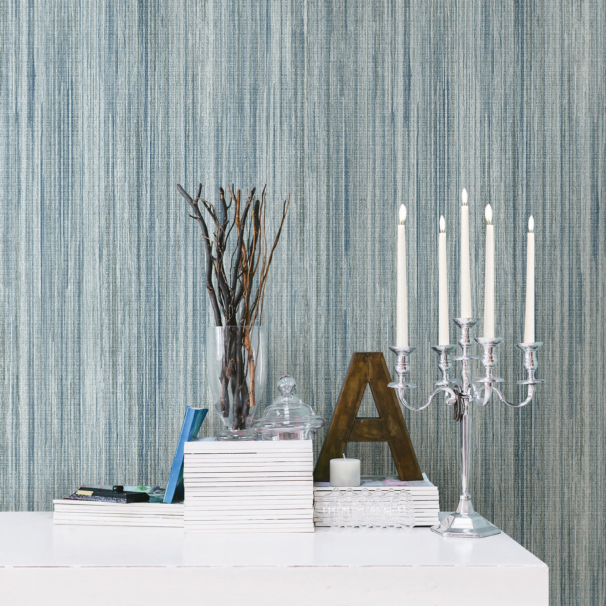 Advantage 2812-SH01007 Audrey Teal Stripe Texture Wallpaper