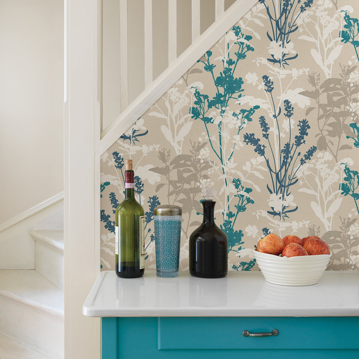 Advantage 2813-24572 Conant Teal Wild Flowers Wallpaper