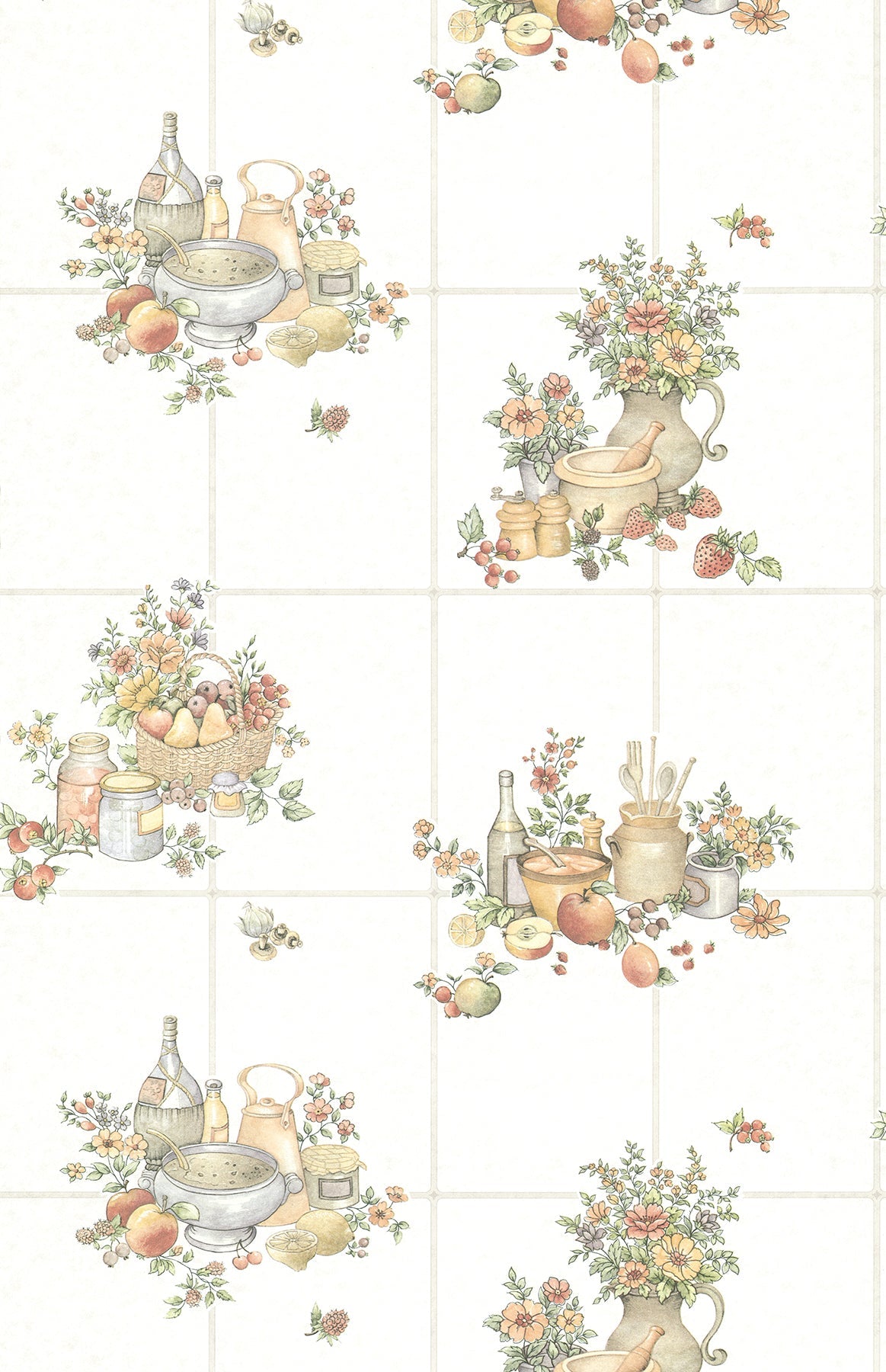 Advantage 2813-24991 Giada Off-white Fruit Basket Tile Wallpaper