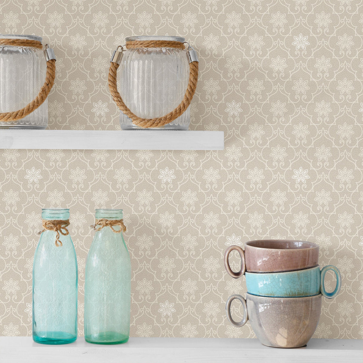 Advantage 2813-SA1-1092 Heston Eggshell Trellis Wallpaper