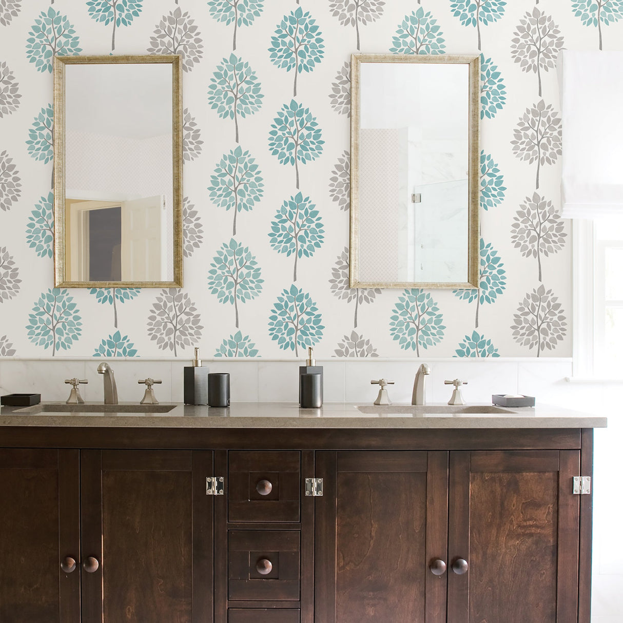 Advantage 2814-24970 Saar Aqua Tree Wallpaper