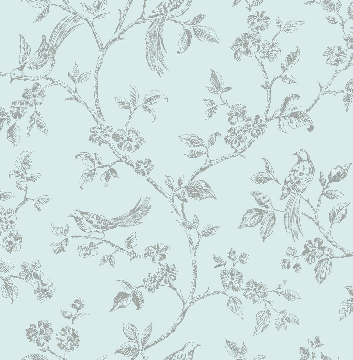 Advantage 2814-24975 Aaron Light Blue Bird Trail Wallpaper