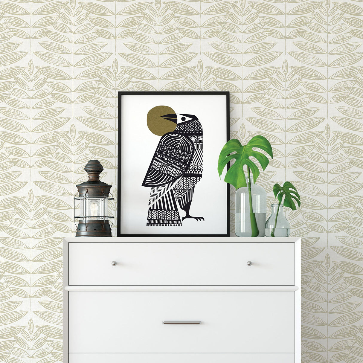 A-Street Prints 2821-25100 Akira Beige Leaf Wallpaper