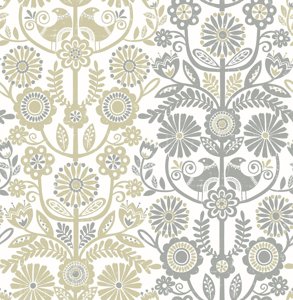 A-Street Prints 2821-25104 Lovebirds Grey Folk Stripe Wallpaper