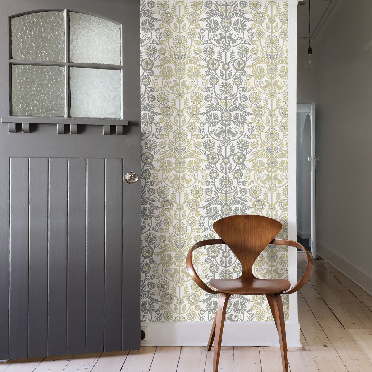 A-Street Prints 2821-25104 Lovebirds Grey Folk Stripe Wallpaper